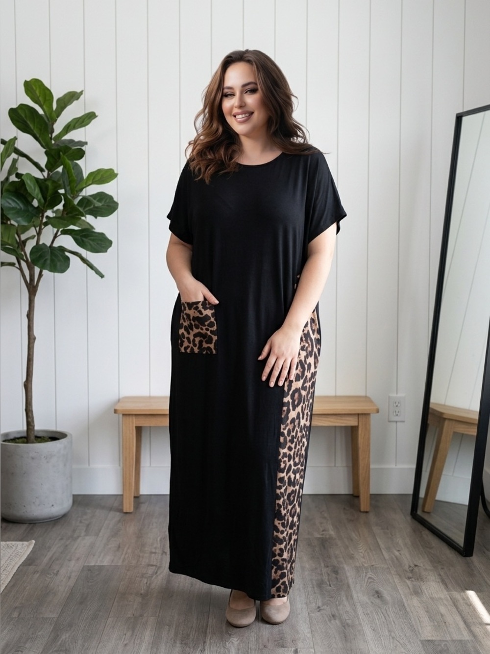 Black Maxi Dress with Leopard Accent - Women - Picture 2 of 6